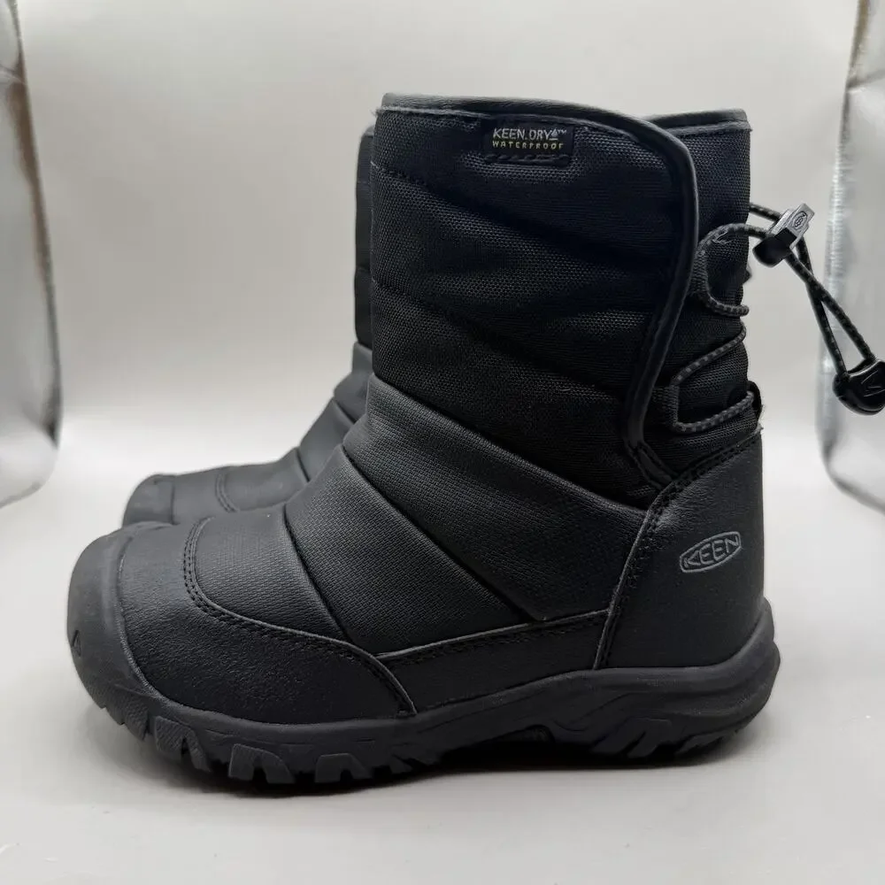 KEEN Puffrider Waterproof Snow Boots Kids Size 1 Black Winter Insulated 1027959
